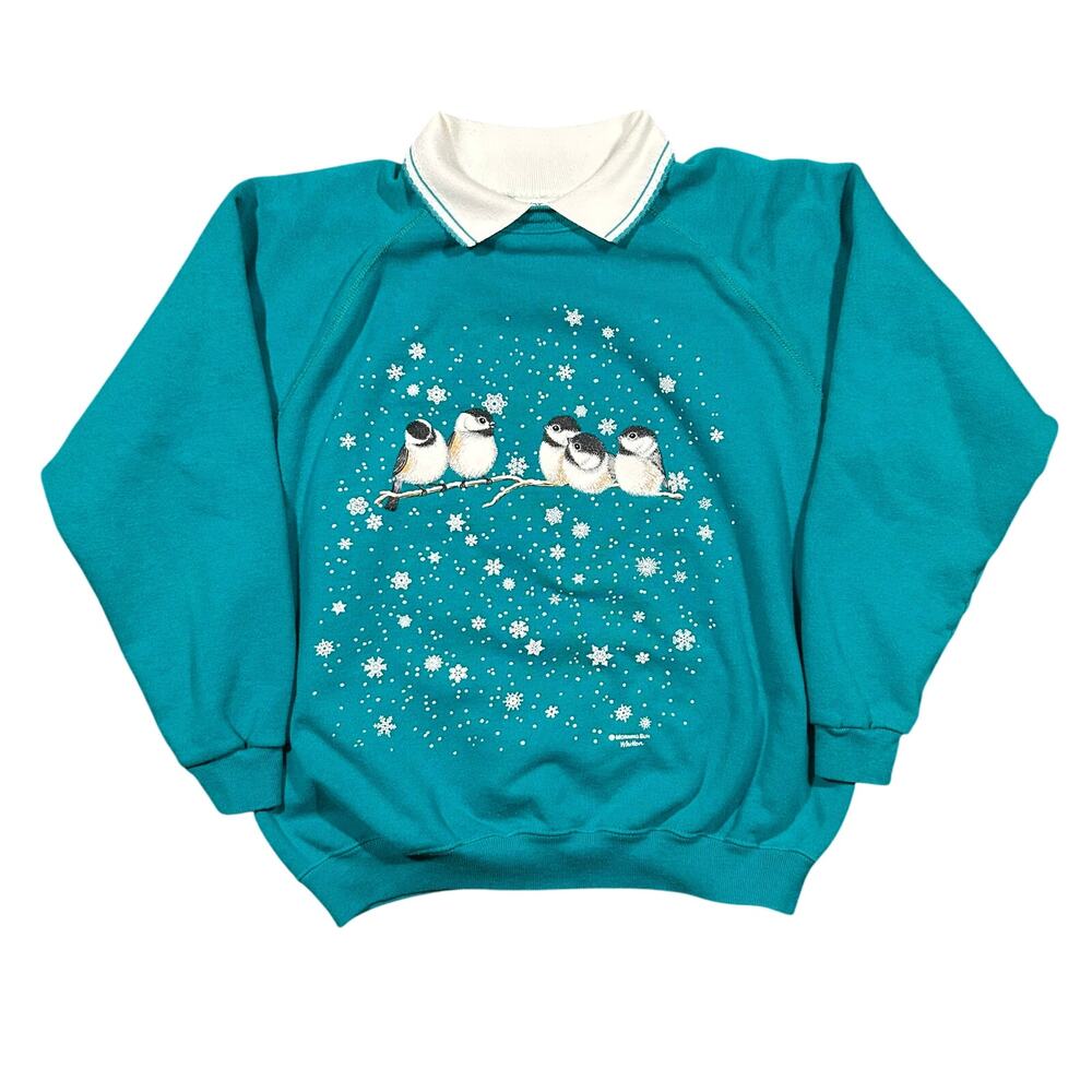 Vintage 80s Grandma Sweatshirt Womens XL Snow Birds Collared Pullover